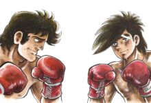 Estampe « Rivaux de destin » de Tetsuya Chiba, consacrée à Joe Yabuki et Tōru Rikiishi, les deux boxeurs rivaux d'Ashita no Joe