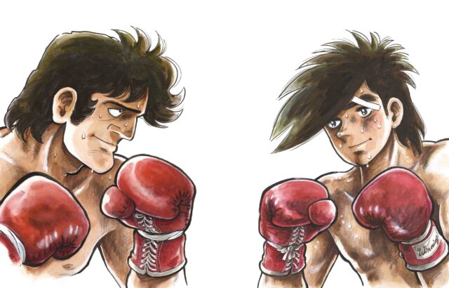 Estampe « Rivaux de destin » de Tetsuya Chiba, consacrée à Joe Yabuki et Tōru Rikiishi, les deux boxeurs rivaux d'Ashita no Joe